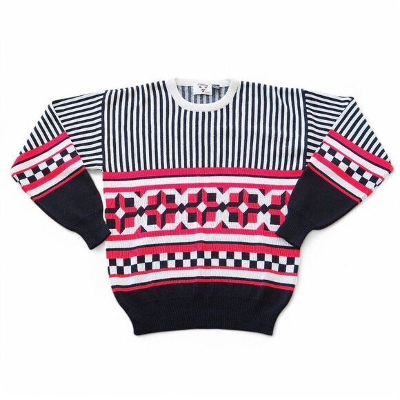 Tyrolia by HEAD Vintage 80s Heavyweight Geometric Neon Wool Blend Sweater Men L - Picture 1 of 6